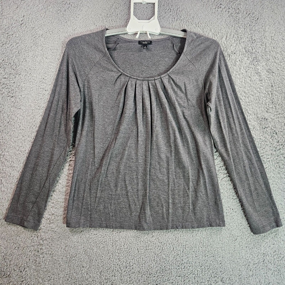 Talbots Top Blouse Women Small Long Sleeve Pleated Gray Simple Basic - S